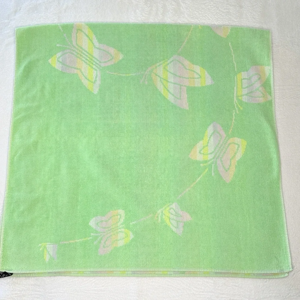 VTG Eaton Butterfly Bath Towel Pastel Green Pink Yellow Striped Y2K Cottagecore